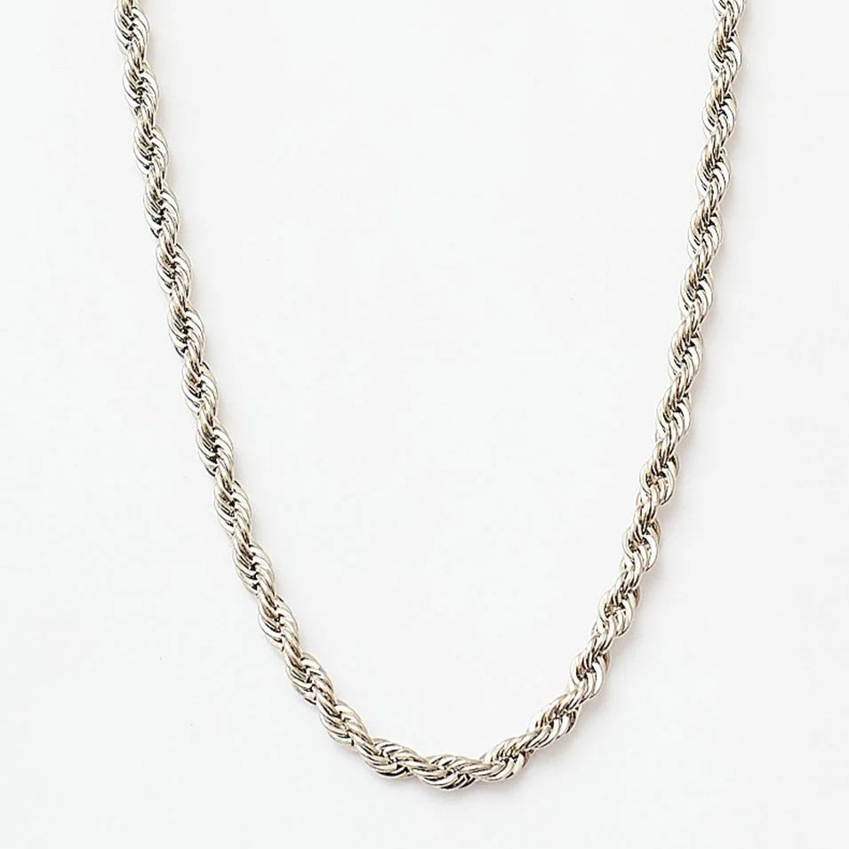 THICK TWISTED CHAIN CHOKER WHITE RHODIUM PLATING