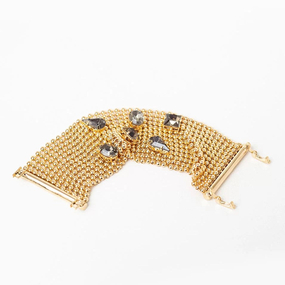 MESH BRACELET MIXED COLOR CRYSTALS GOLD PLATING