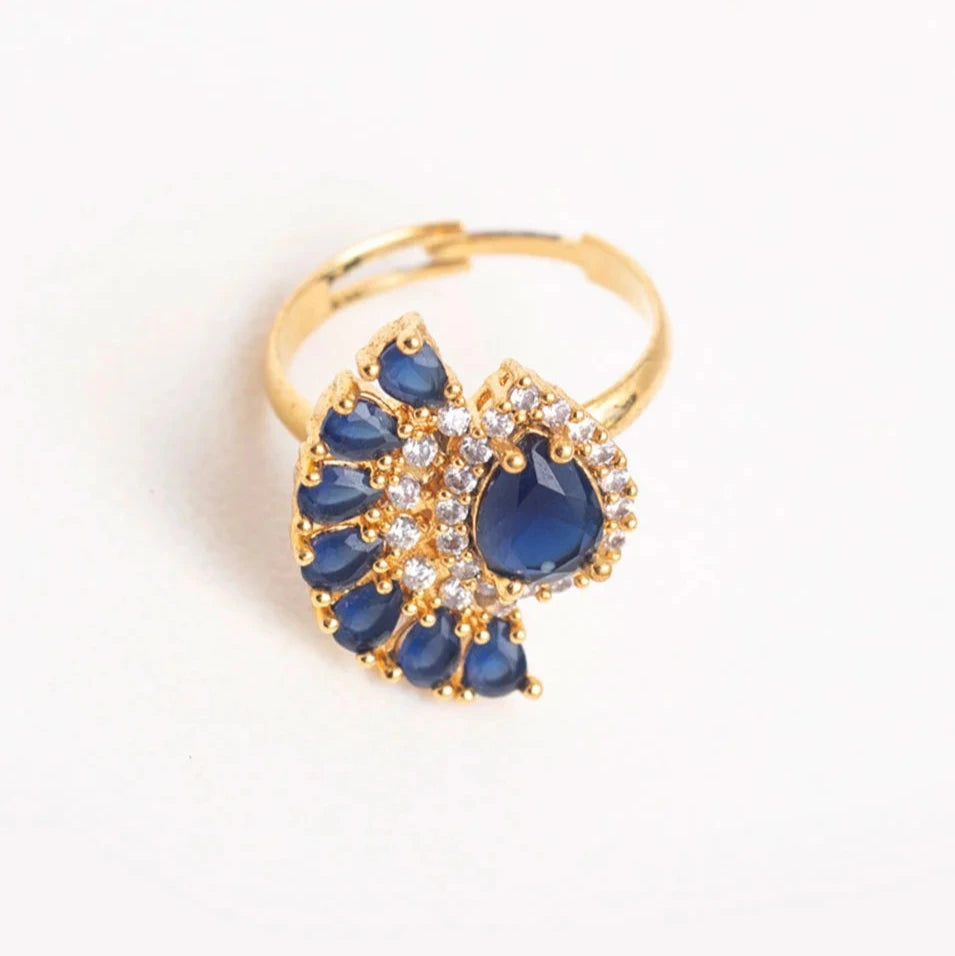 MAREZA RING WITH BLUE DROPS AND MINI ZIRCONS GOLD PLATED