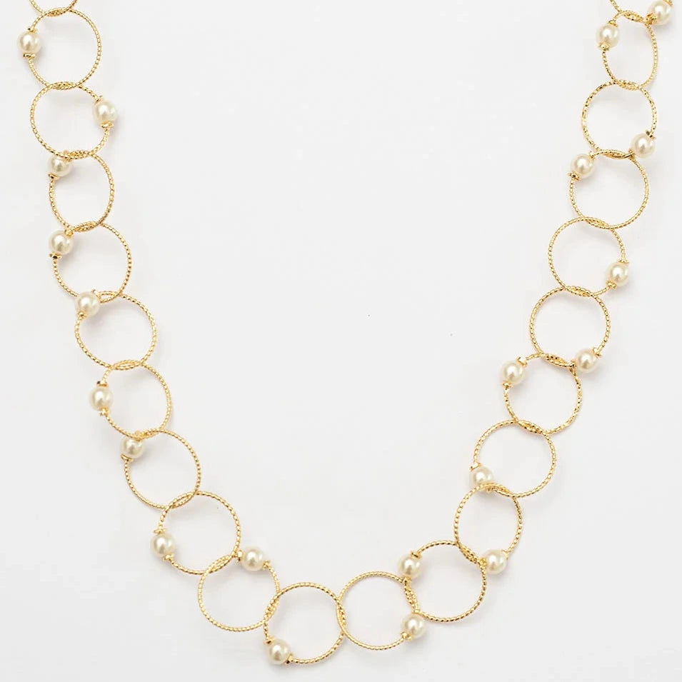 LOTUS PEARL LINK NECKLACE WITH GOLD PLATING
