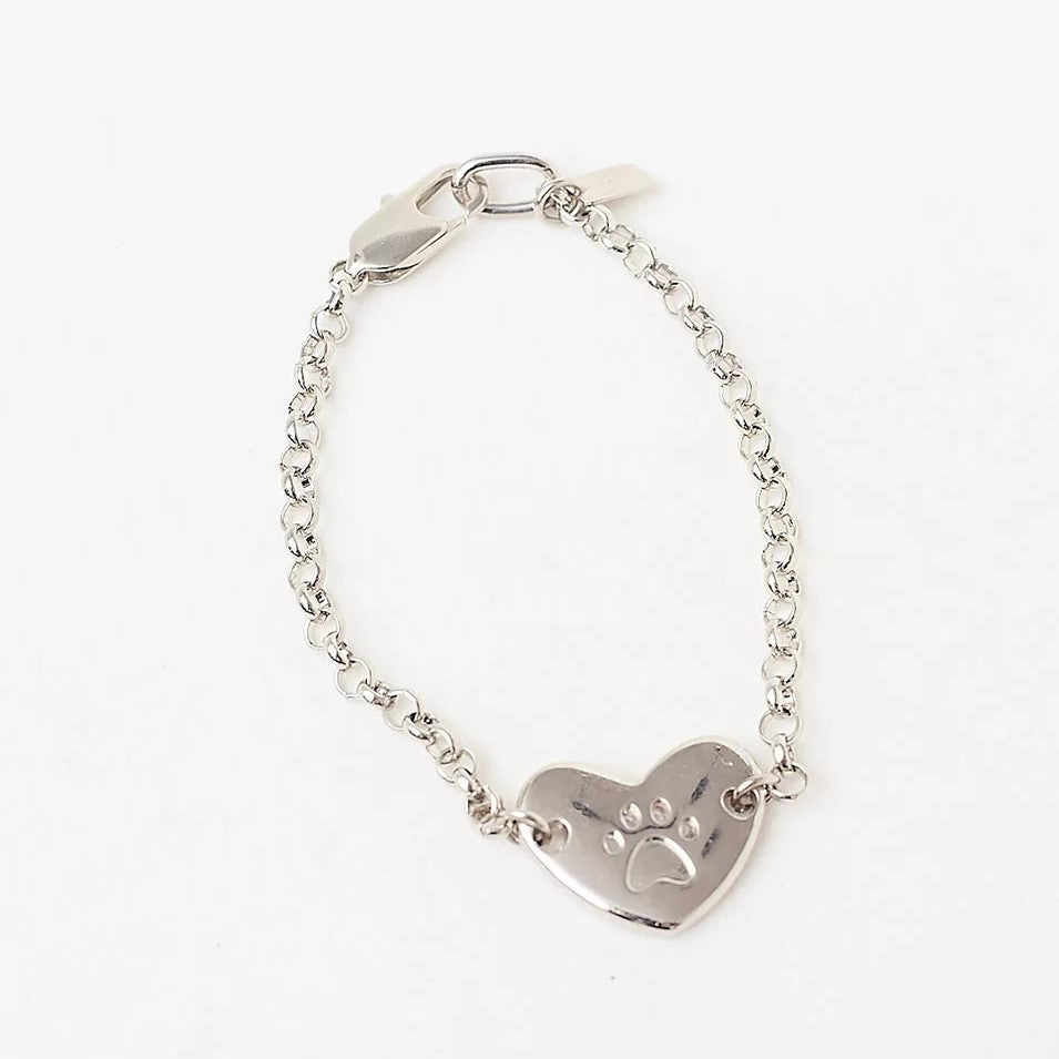 DOG PAW HEART BRACELET WHITE RHODIUM-PLATED