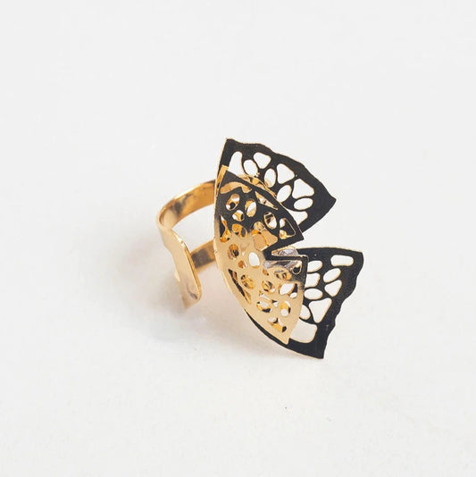 Double Butterfly Ring with Gold Plating