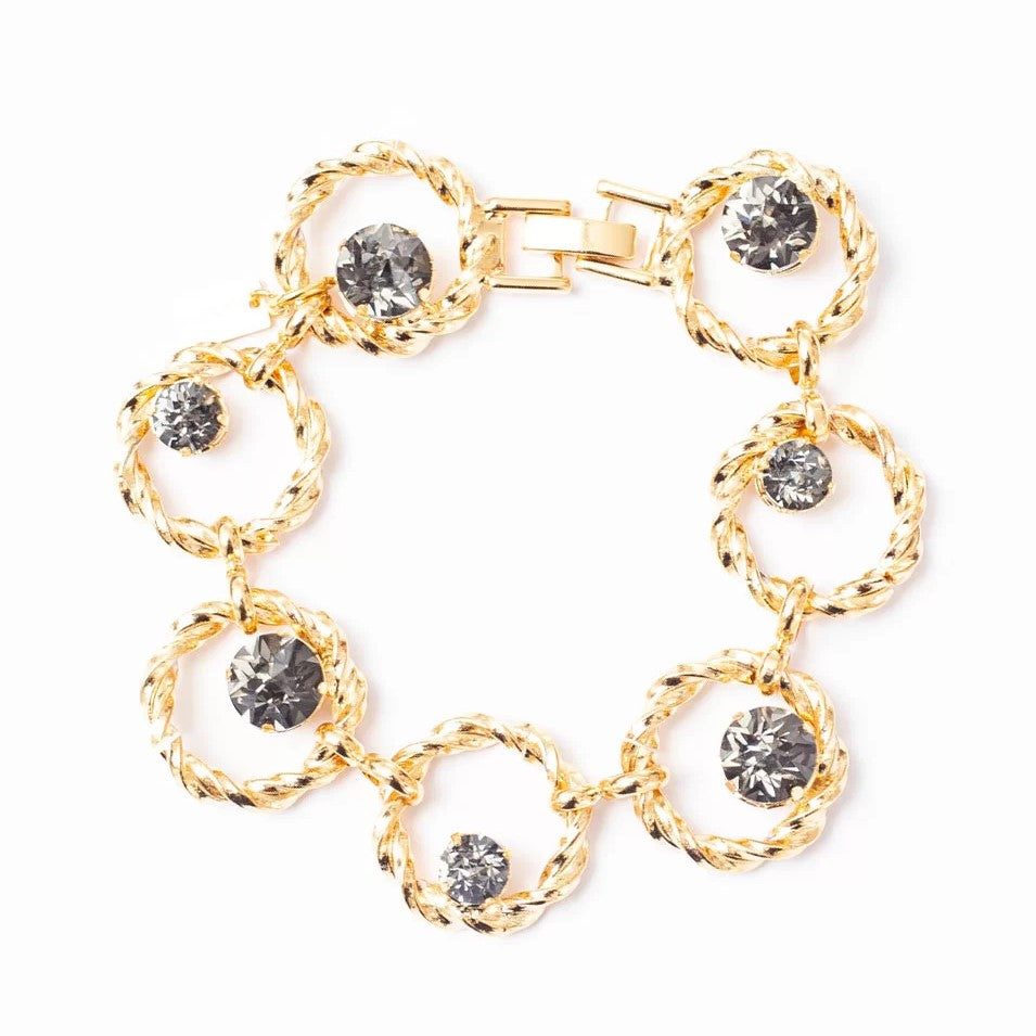 LABELA BRACELET TWISTED HOOP GREY RIVOLI CRYSTAL GOLD PLATING