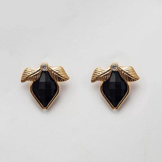 Black Leaves Earrings Gold Plated