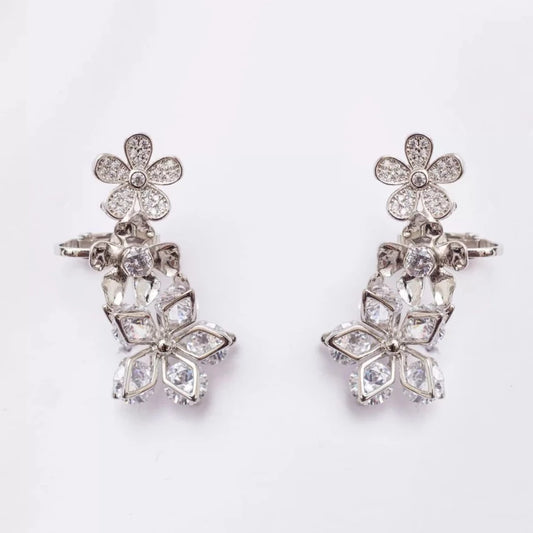 Flowers Ear Cuffs White Rhodium