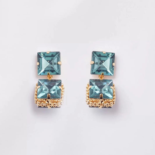 Green Squares Earrings Gold Plated