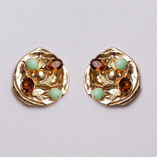 Green and Brown Limestone Earrings Gold Plated