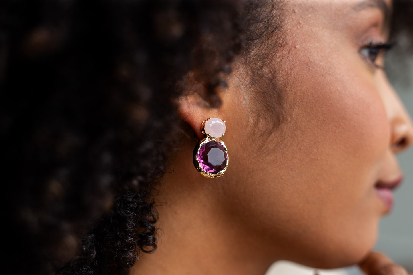 Earrings – Pink Crystals and Amethist