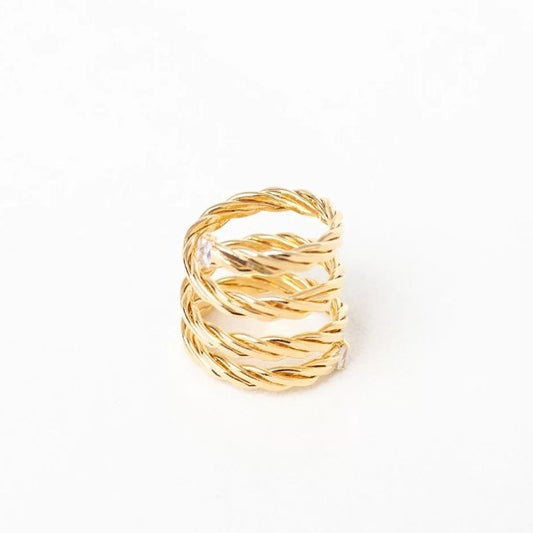 BRAIDED RING GOLD PLATED ZIRCONIA
