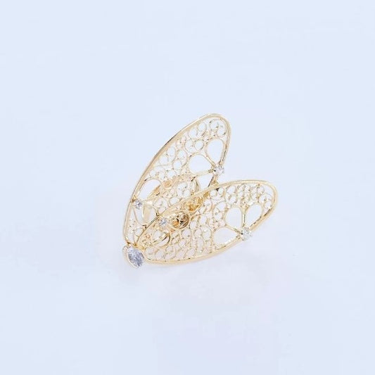 BUTTERFLY RING CLEAR CRYSTALS GOLD PLATED