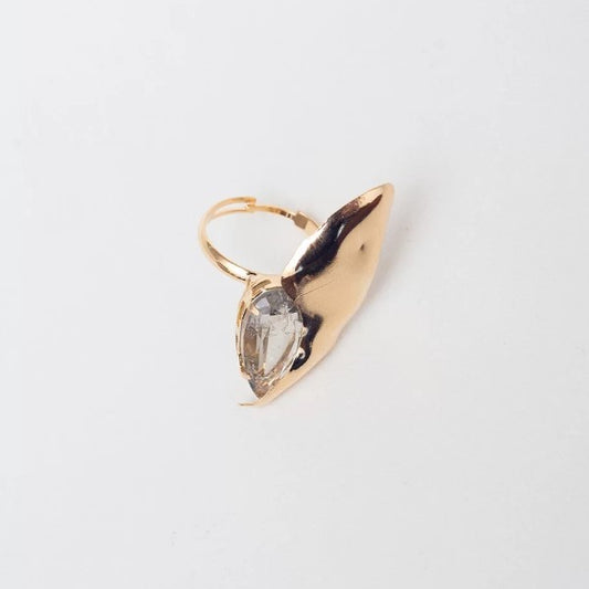 GRAY FUSION CRYSTAL SHELL RING GOLD PLATED