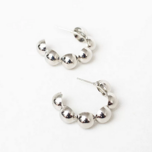 HOLLOW BALL EARRINGS RHODIUM PLATED