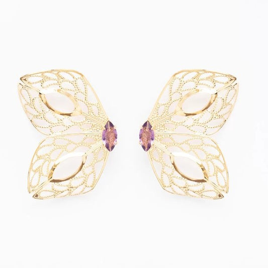 Imperial Butterfly Earrings with Amethyst Crystal Gold Plated