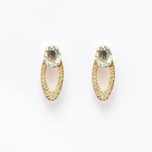 Iris Aqua Marine Crystal Earrings Gold Plating