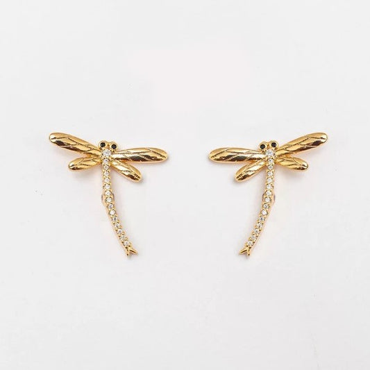Dragonfly Earrings with Zirconia Gold Plating