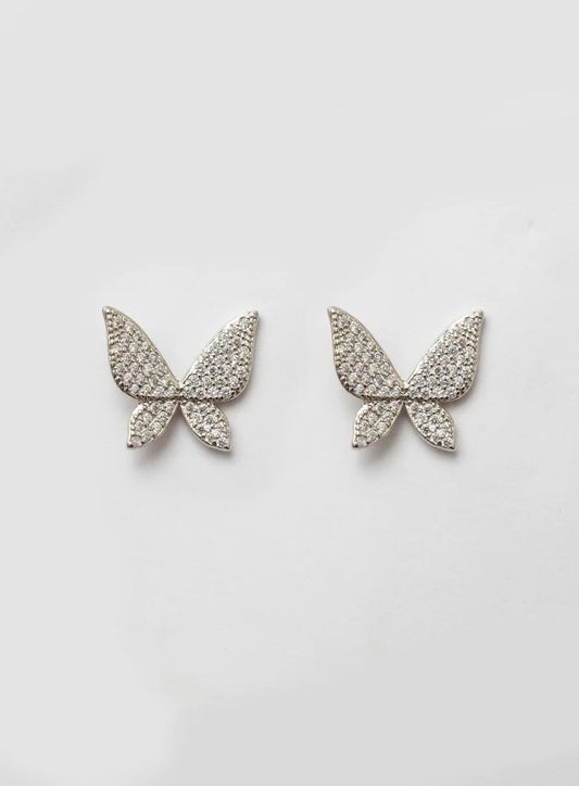 Nabi Butterfly with Zirconia Earring White Rhodium Plating
