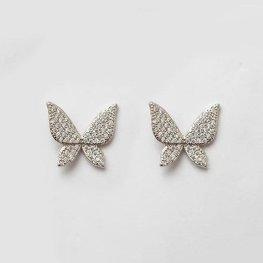 Nabi Butterfly with Zirconia Earring White Rhodium Plating