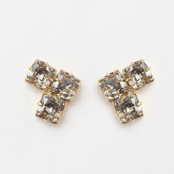 Orion earrings adorned with gray crystal, gold-plated