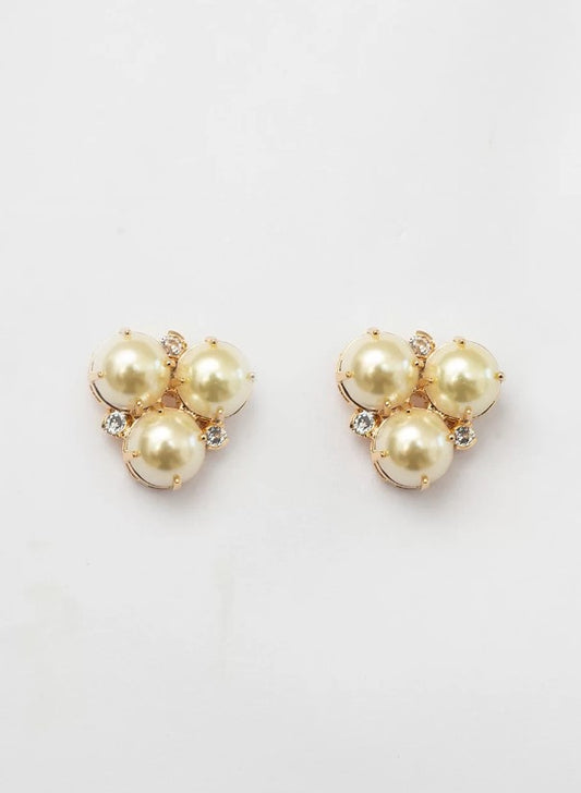 Triangular Pearls Zirconia Earrings Gold Plating