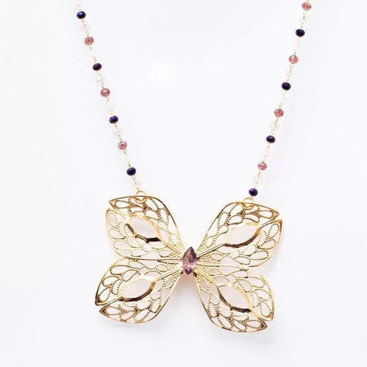 IMPERIAL BUTTERFLY MIX CRYSTALS NECKLACE GOLD PLATING