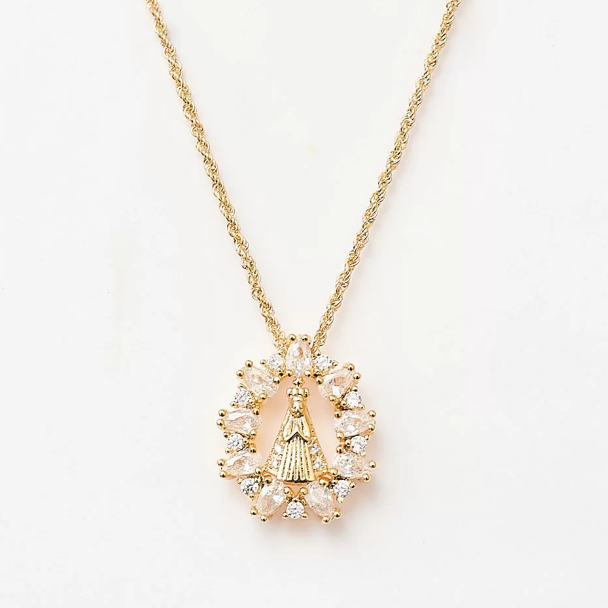 NECKLACE LADY APARECIDA WITH ZIRCONIA SETTING GOLD PLATING