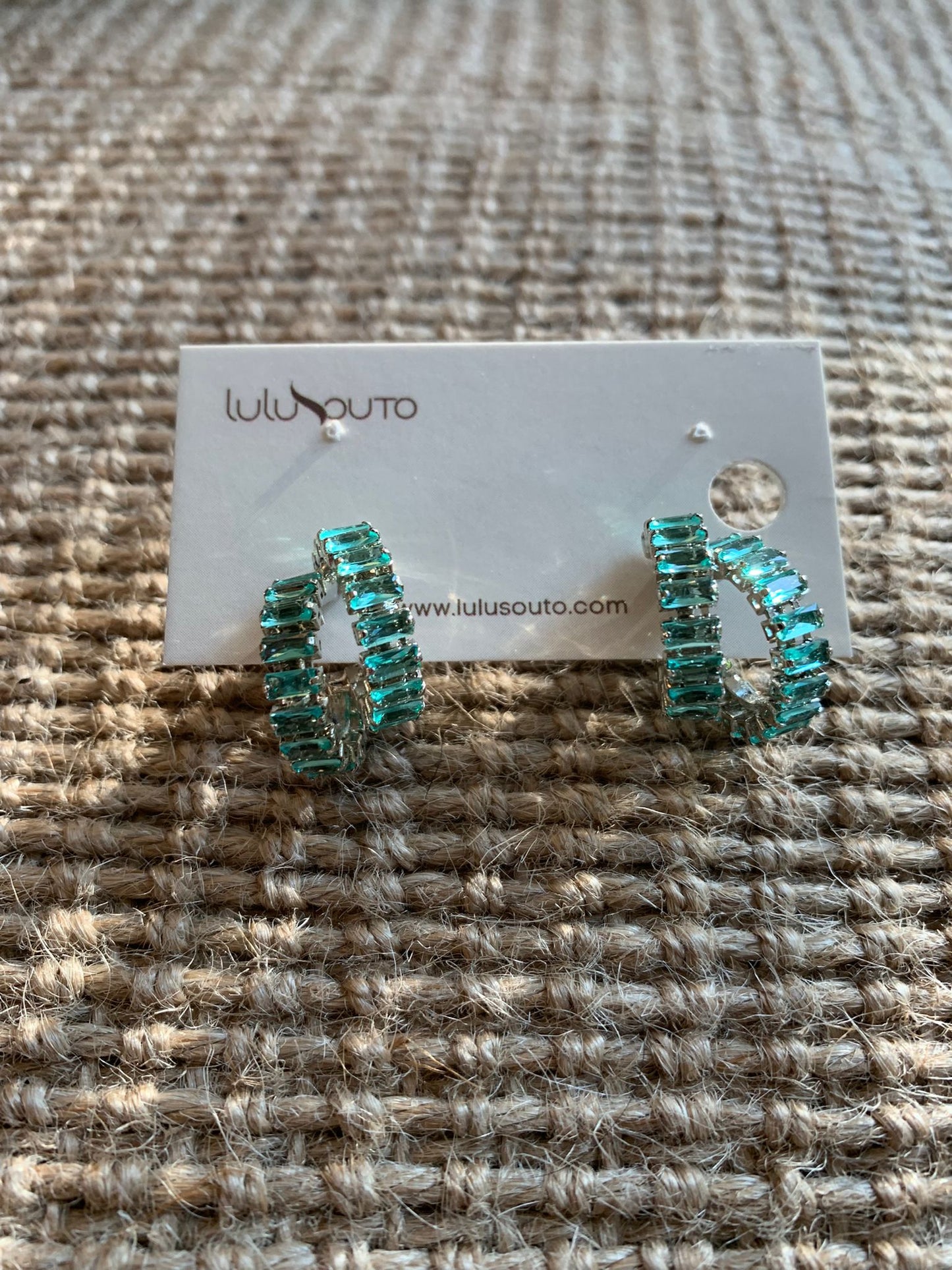 EXXA HOOP EARRINGS LIGHT GREEN RIVIERA WHITE RHODIUM PLATING