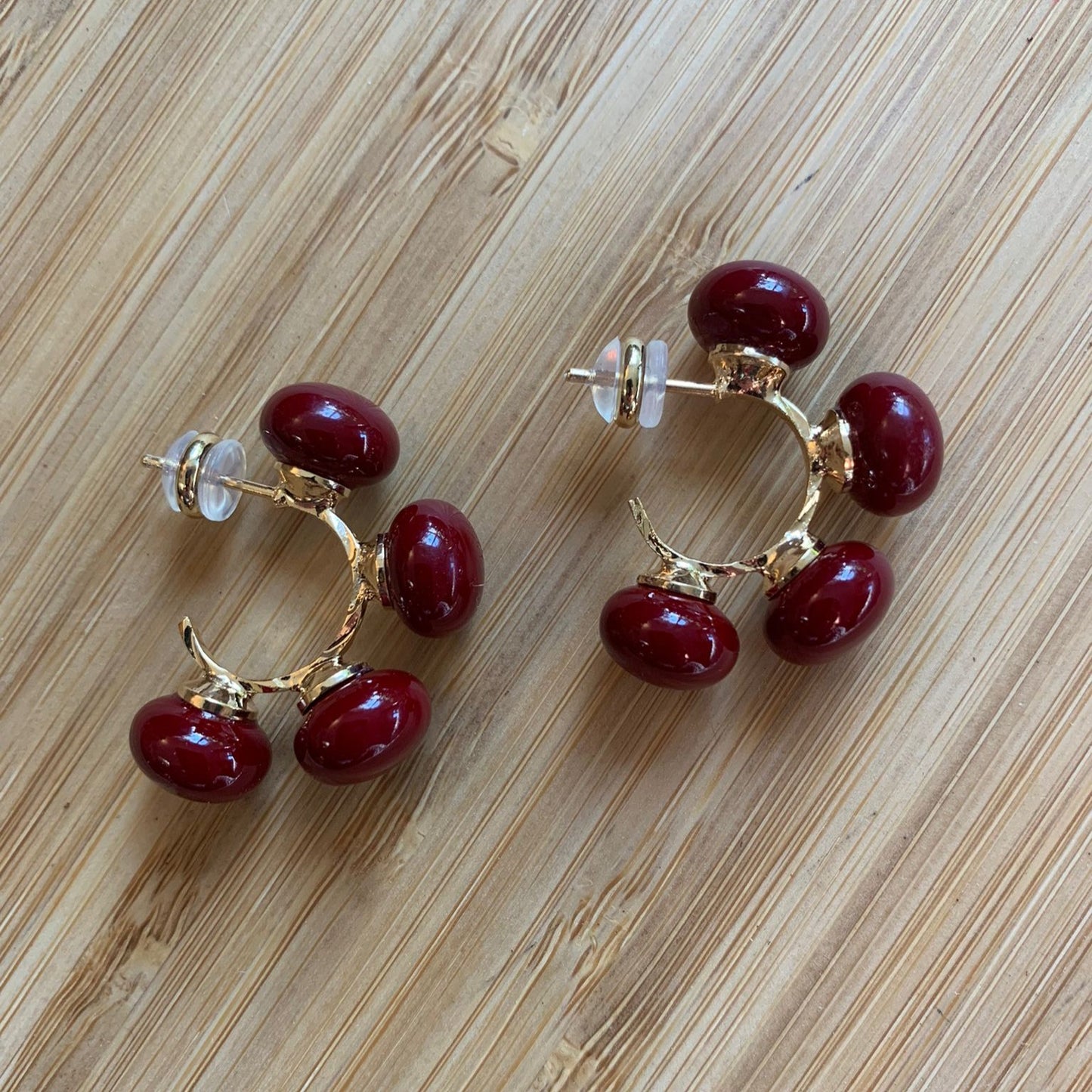 MAORI CHERRY HOOP EARRINGS SHELL PEARLS GOLD PLATING