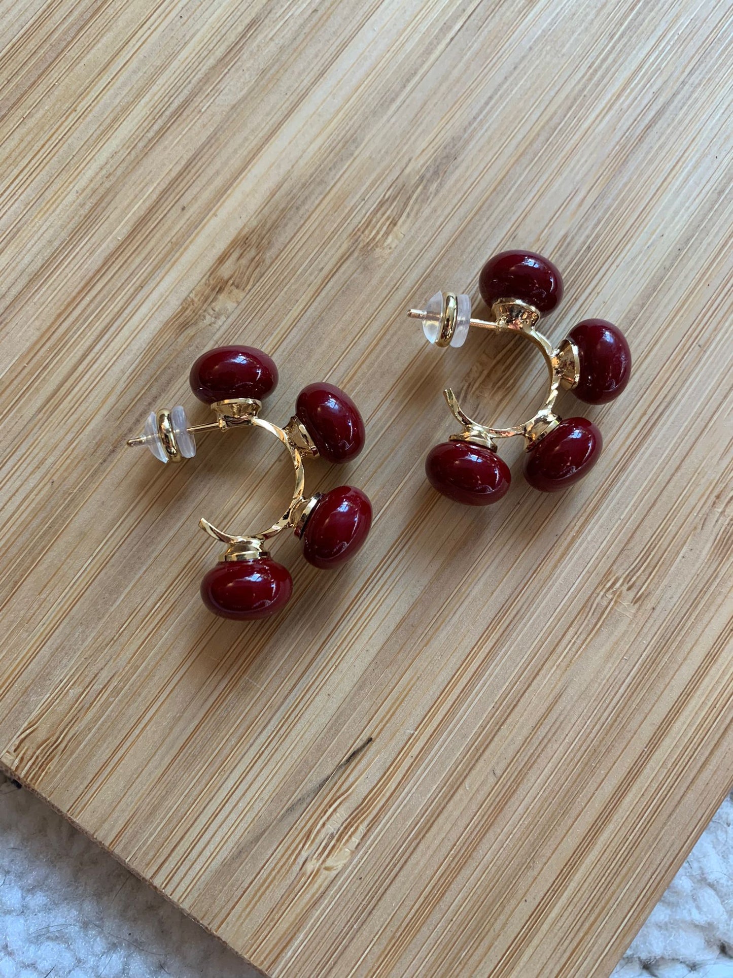 MAORI CHERRY HOOP EARRINGS SHELL PEARLS GOLD PLATING