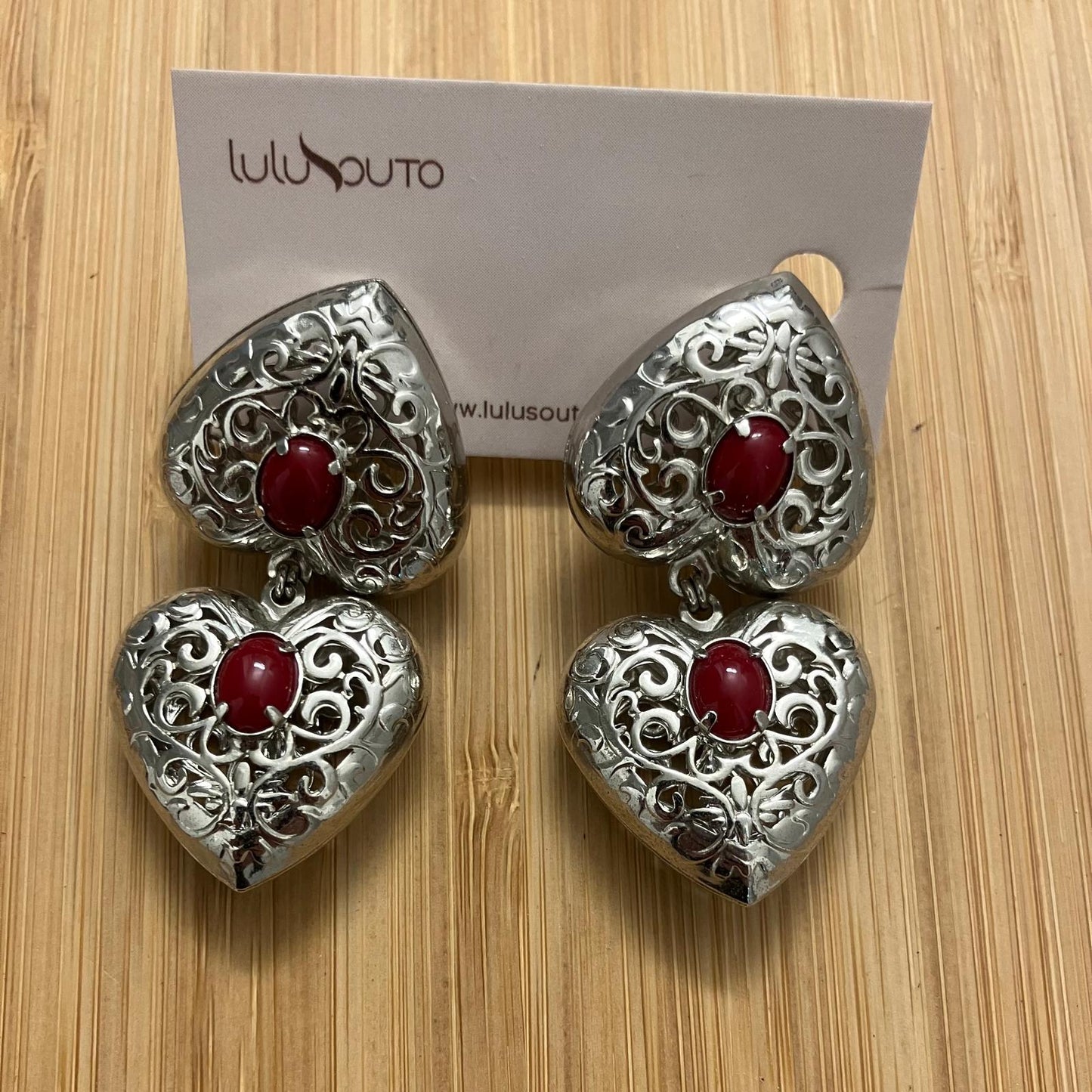 LANNA HEART EARRINGS WHITE RHODIUM PLATING