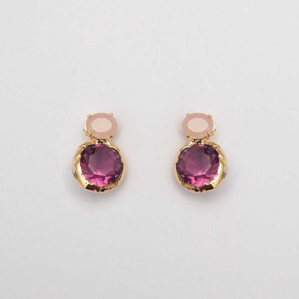 Earrings – Pink Crystals and Amethist