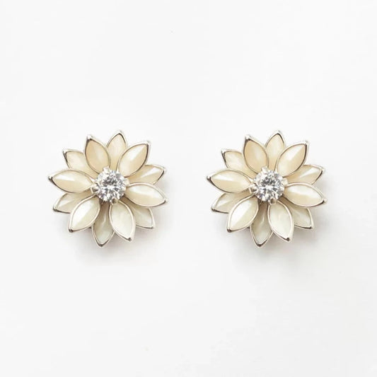 Daisy Earrings White Rhodium Plated