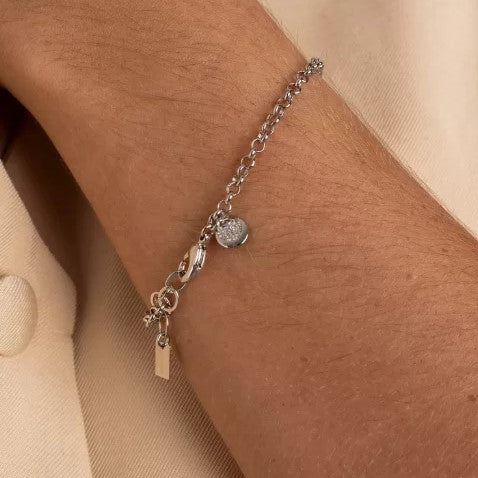 WHITE RHODIUM PLATED BRACELET WITH PAVE HEART