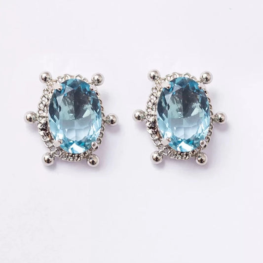 Blue Dots Earrings White Rhodium Plated