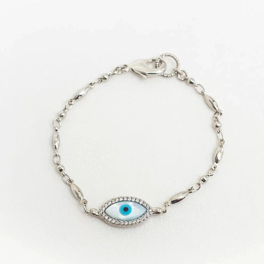 Navette Evil Eye Mother-of-pearl Bracelet White Rhodium Plating