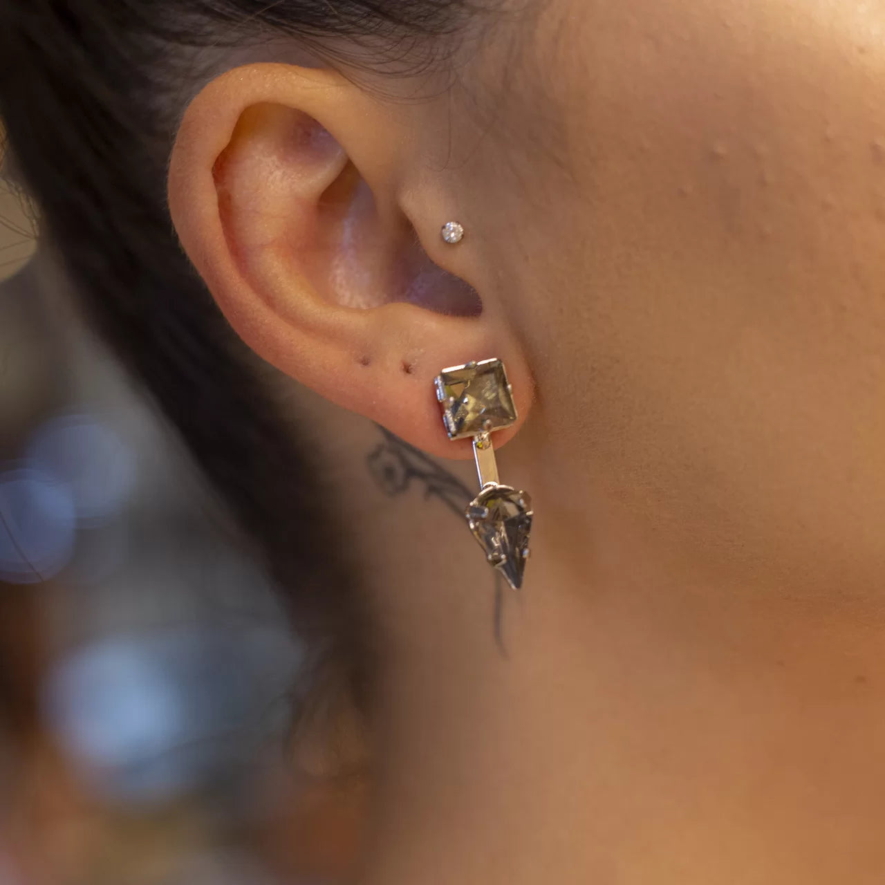 Grey Earrings White Rhodium Plated