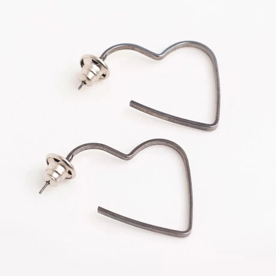 Heart Hoops Black Rhodium Plated