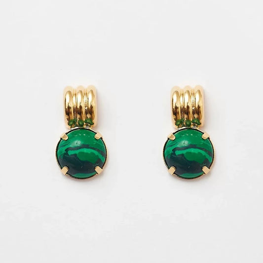 Green Malachite Earrings Gold Plated