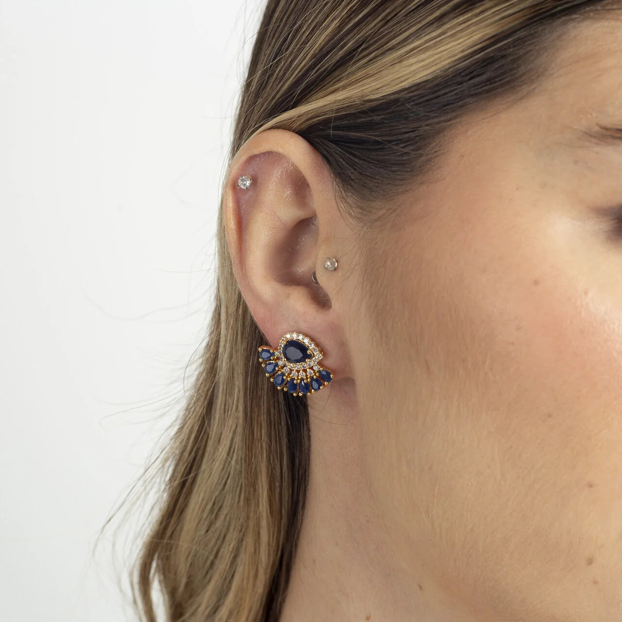 MAREZA EARRINGS WITH BLUE DROPS AND MINI ZIRCONS GOLD PLATED