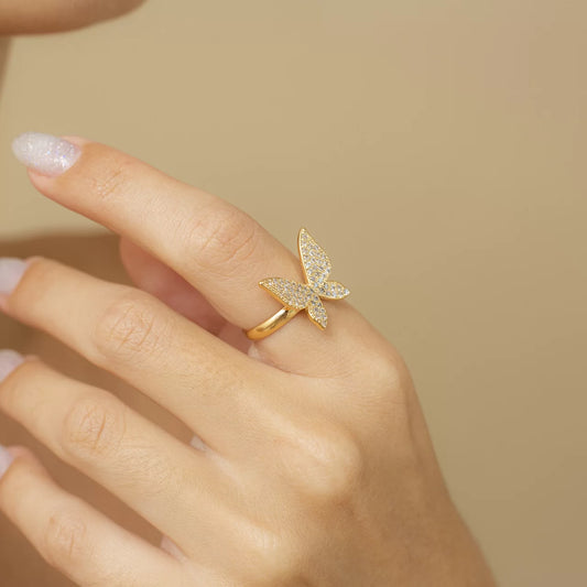 NABI BUTTERFLY RING ZIRCONIA SETTING GOLD PLATED