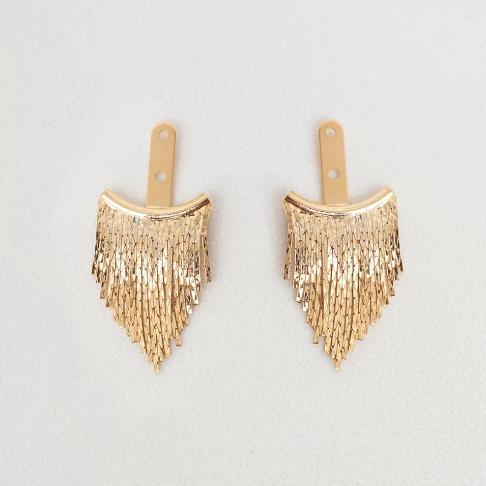 FRINGE EAR JACKET EARRING BACKS GOLD PLATING