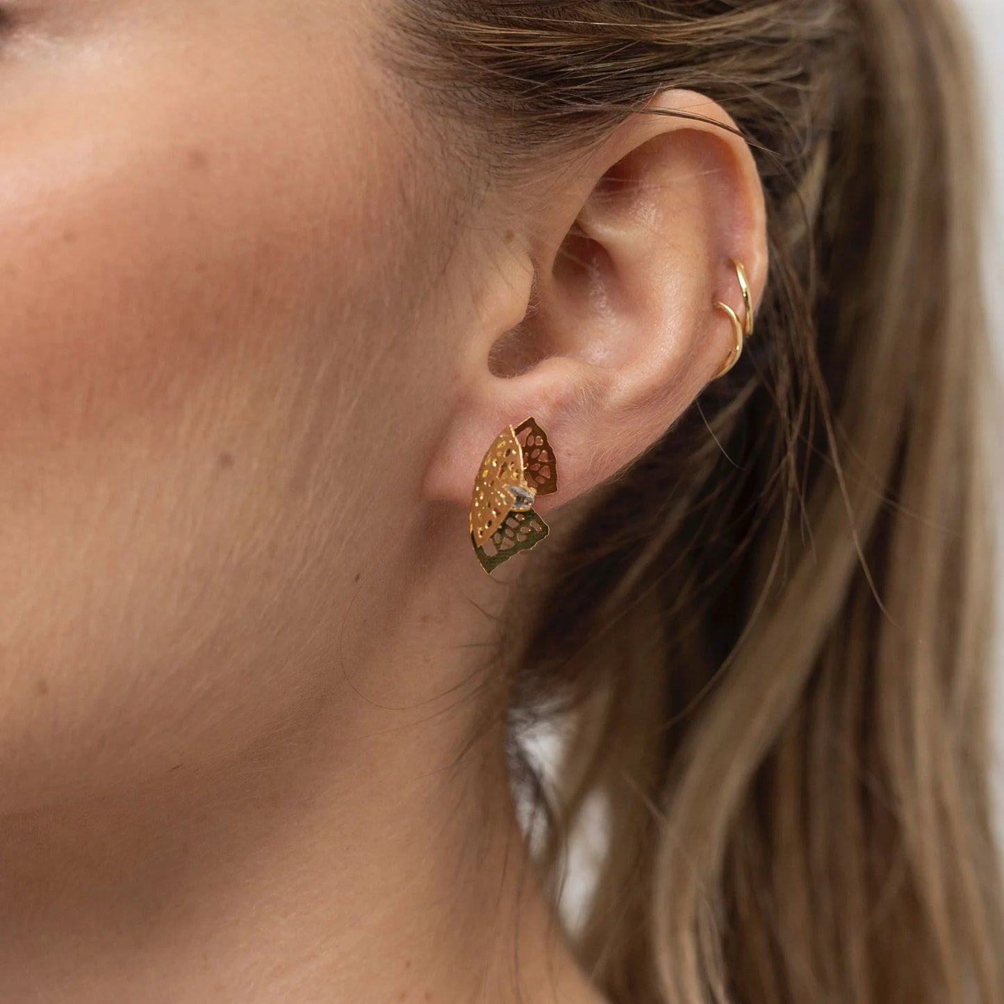 Mini Crystal Butterfly Earrings with Gold Plating