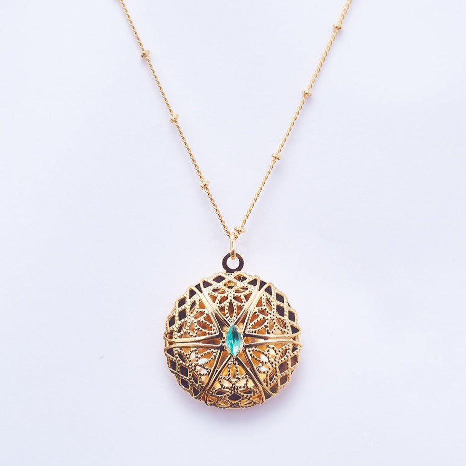 Medium Round Arabesque Locket Necklace Gold Plated