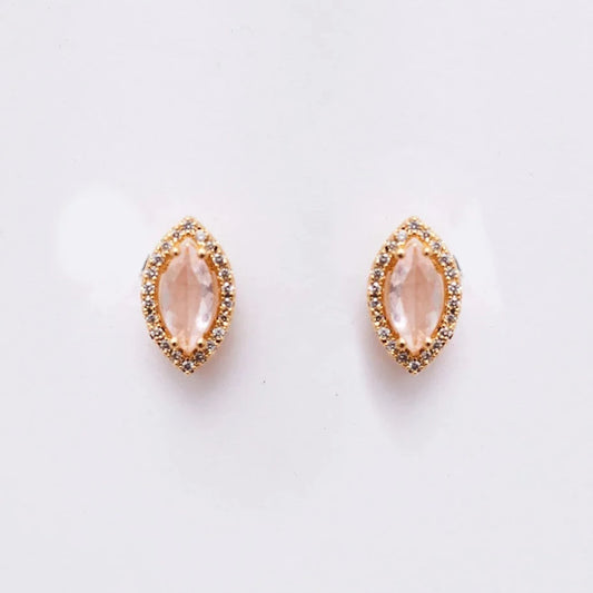 Manila Pink Navette Crystal Gold Plating Earrings