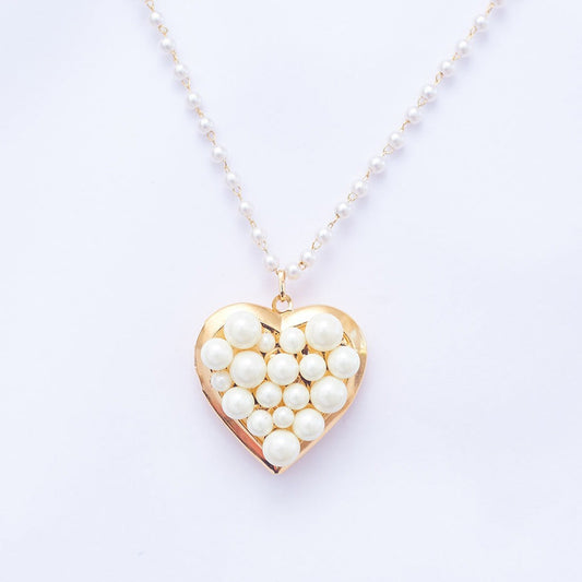 Pearls Heart Locket Necklace Gold Plated