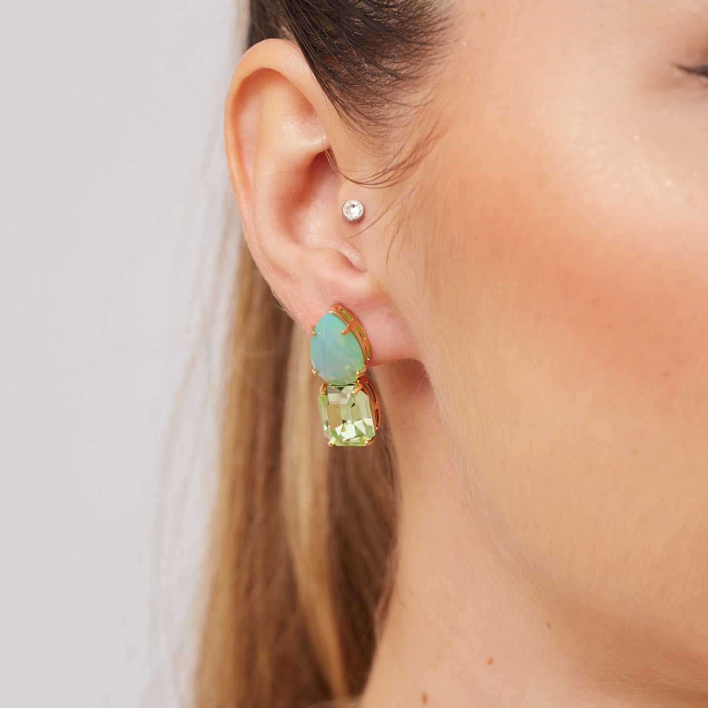 Duo Green Earrings Gold Plated