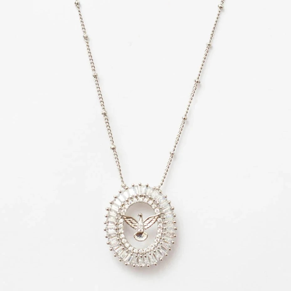 Dove of Peace White Rhodium Necklace