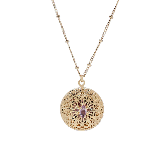 Mini Round Arabesque Locket Necklace Gold Plated