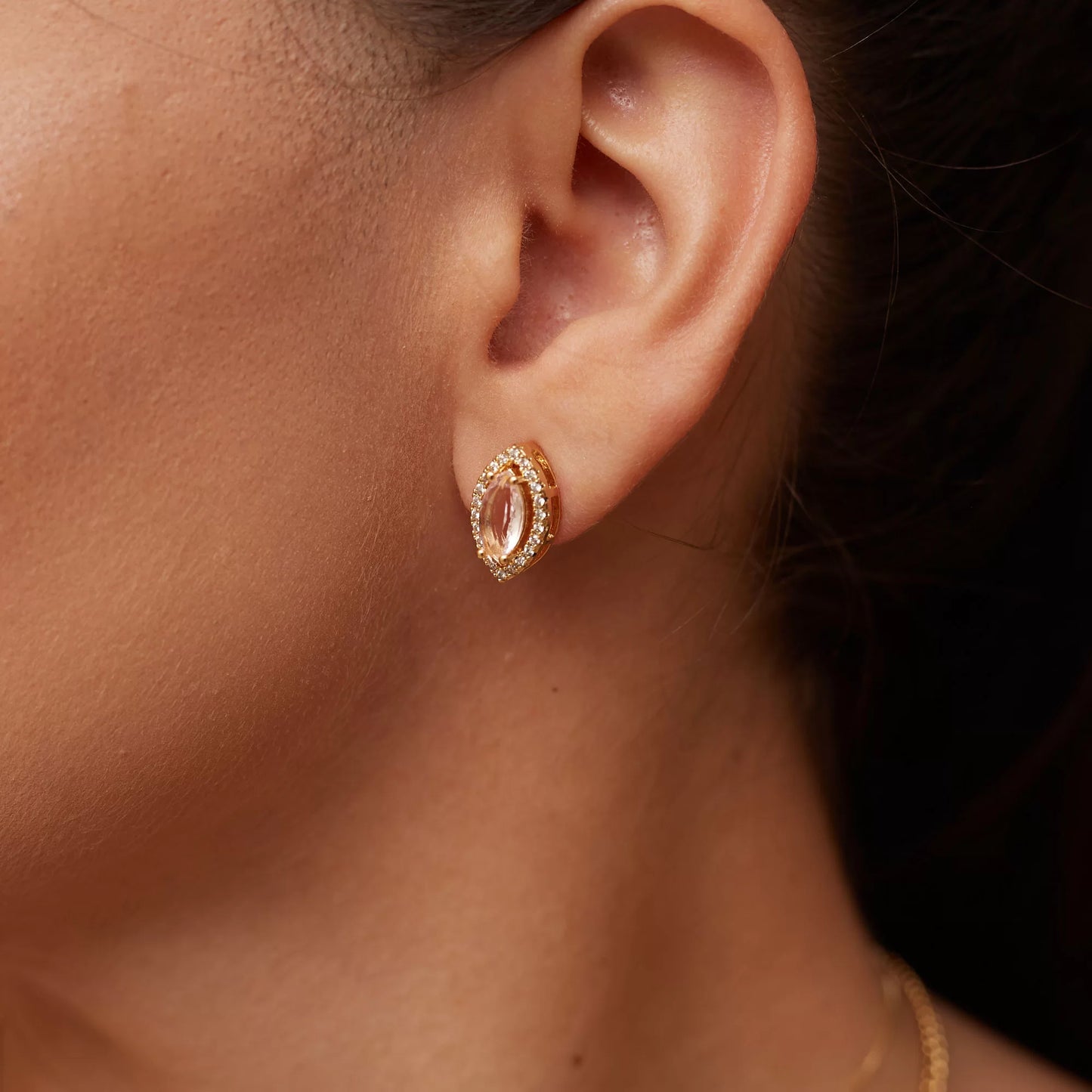 Manila Pink Navette Crystal Gold Plating Earrings